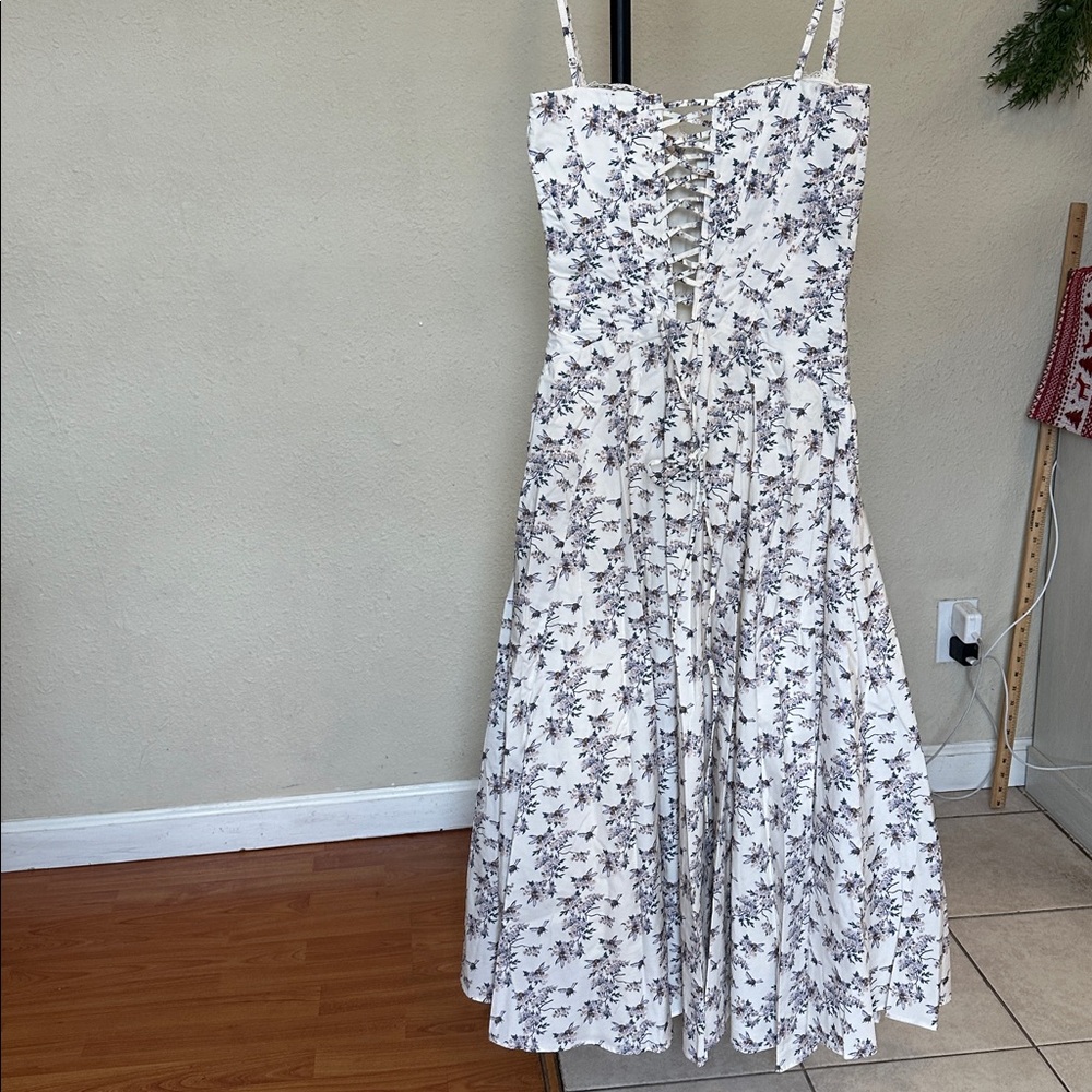 House of CB Steffani Cream stretch cotton floral print midi sundress size S A-C - Picture 6 of 10